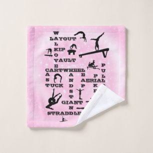 Pink Swirl Gymnastics Crosswords Wash Cloth Towel