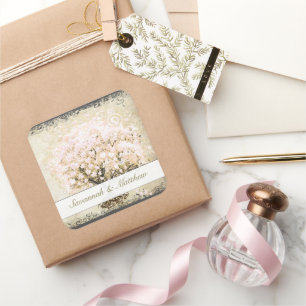 Pink Swirl Heart Leaf Tree Wedding Seal