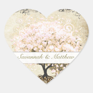 Pink Swirl Heart Leaf Tree Wedding Seal