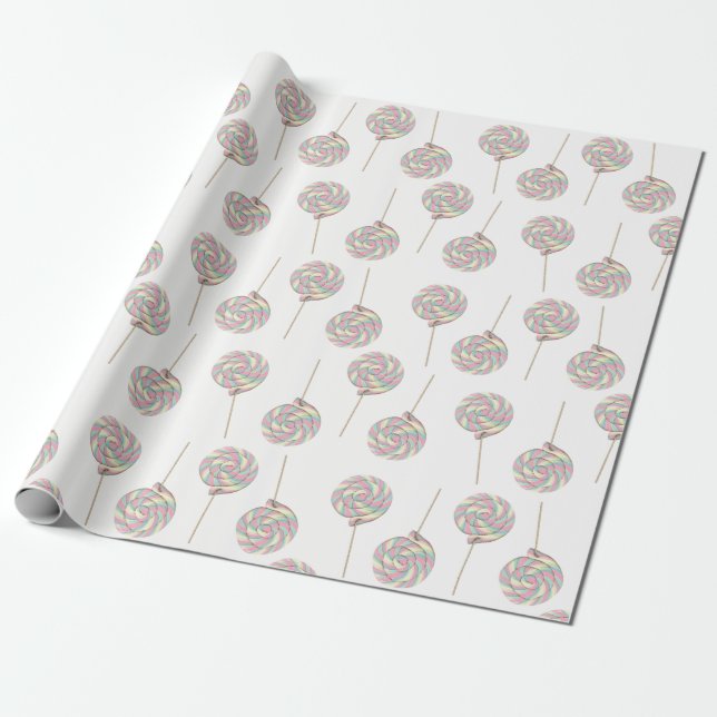 Pink Swirl Lollipop Wrapping Paper (Unrolled)