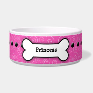 Pink Swirl Trendy Dog Bone Dog Dish