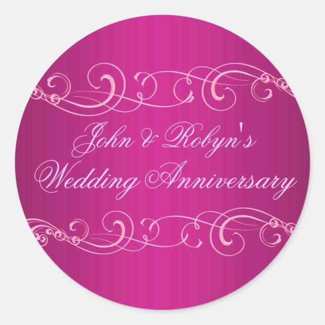 Pink Swirl Wedding Anniversary Envelope Sticker (Front)