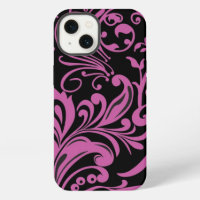 Pink Swirling Damask Pattern on Black