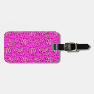 Pink Swirling Elephant Pattern Luggage Tag