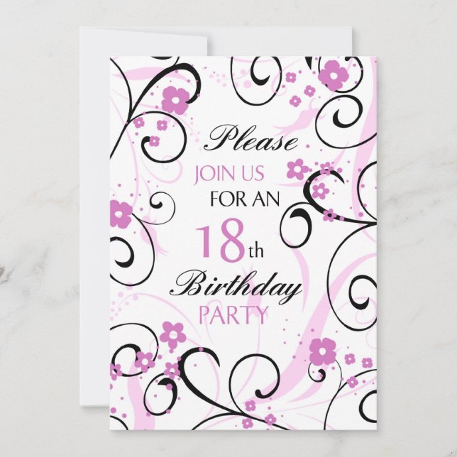 Pink Swirls 18e Anniversaire Carte d'invitation (Devant)