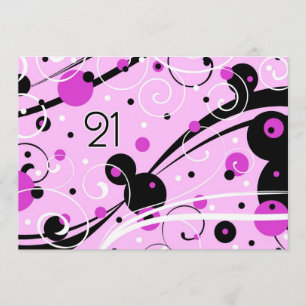 Pink Swirls 21st Birthday Party Invitation Cards