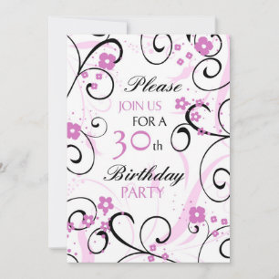 Pink Swirls 30th Birthday Party Invitation Card