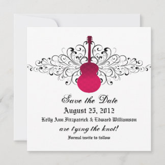 Pink Swirls Guitar Save the Date Invite
