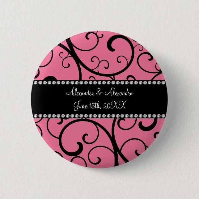 pink swirls wedding favours 2 inch round button (Front)