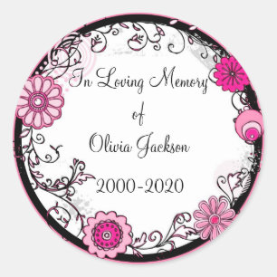 Pink swirly flowers customizable sympathy stickers