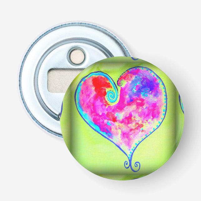 pink swirly heart green bottle opener (Front)
