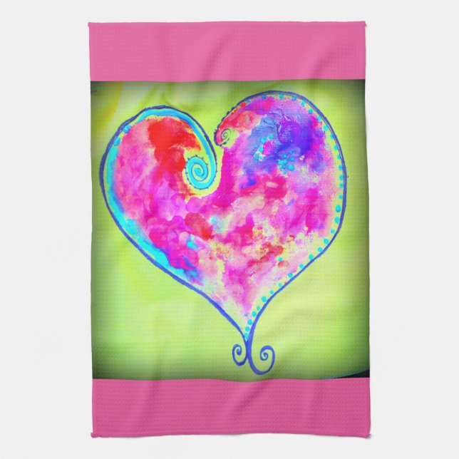 pink swirly heart kitchen towel (Vertical)