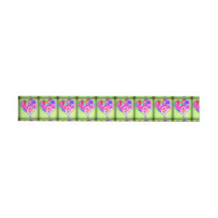 pink swirly hearts on green wraparound address label