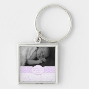 Pink Swirly Lace Baby Photo Keychain