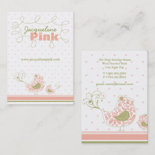 Pink Swirly Whimsical Damask Mommy And Baby Bird Business Card