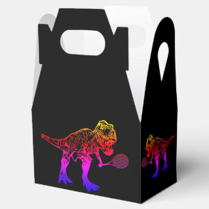 Pink T-Rex Dinosaur Tennis Player on Black Favor Box
