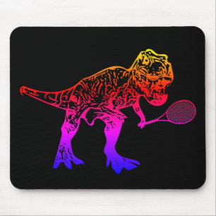 Pink T-Rex Dinosaur Tennis Player on Black Mouse Pad
