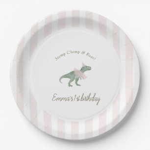 Pink T Rex Tutu Girl Birthday Paper Plates