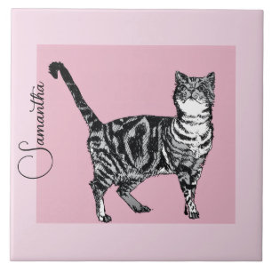 Pink Tabby Cat Cats Pastel Pink Girls Name Tile