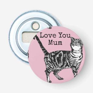 Pink Tabby Love You Mum Favour Floral Flower Bottle Opener