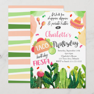 Pink Taco Twosday Girls Birthday Fiesta Invite