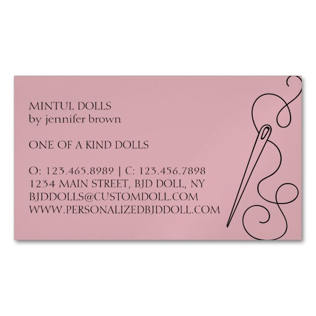 Pink Tailor Seamstress Alteration Needle Magnetic Business Card (Front)