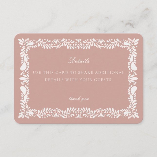 Pink Talavera Tile  Details Card Invitation Insert (Front)