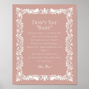 Pink Talavera Tile Dont Say Baby Shower Game Poster
