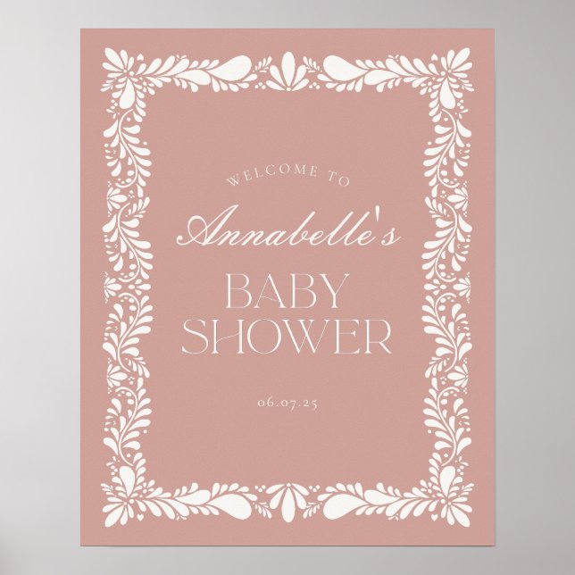 Pink Talavera Tile Fiesta Baby Shower Welcome Poster (Front)