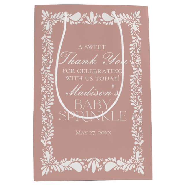 Pink Talavera Tile Fiesta Baby Sprinkle Favours Medium Gift Bag (Front)