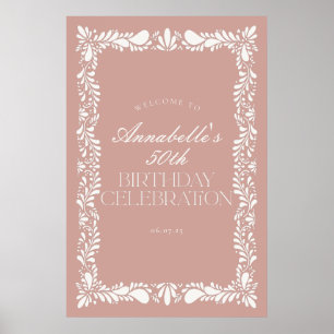 Pink Talavera Tile Fiesta Birthday Party Welcome Poster