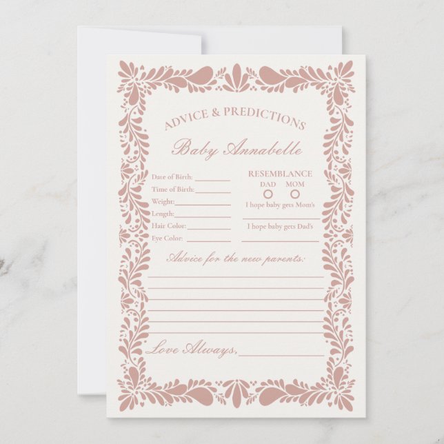 Pink Talavera Tile Spanish Advice for Baby Card (Front)