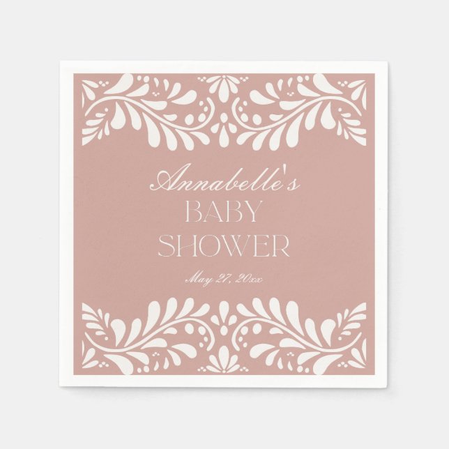 Pink Talavera Tile Spanish Fiesta Baby Shower Napkin (Front)