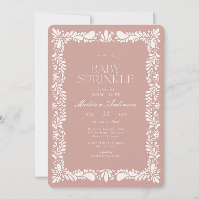 Pink Talavera Tile Spanish Fiesta Baby Sprinkle Invitation (Front)