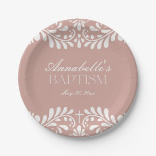 Pink Talavera Tile Spanish Fiesta Baptism Paper Plate
