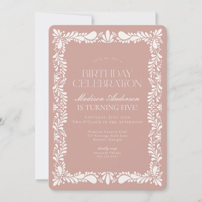 Pink Talavera Tile Spanish Fiesta Birthday Party Invitation (Front)