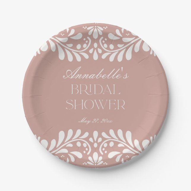 Pink Talavera Tile Spanish Fiesta Bridal Shower Paper Plate (Front)