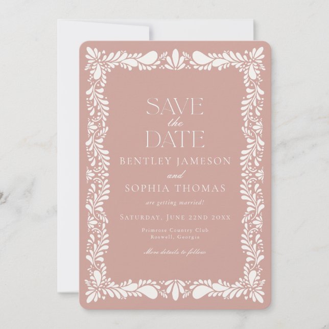 Pink Talavera Tile Spanish Fiesta Save the Date Invitation (Front)