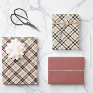 Pink, Tan and Black Plaid  Wrapping Paper Sheet