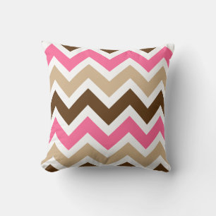Pink, Tan, and Brown Chevron Pattern Throw Pillow