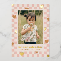 Pink Tan Checkerboard Hearts Carte Saint-Valentin
