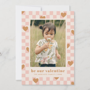Pink Tan Chequerboard Hearts Valentine's Day Card