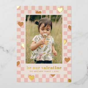Pink Tan Chequerboard Hearts Valentine's Day Card