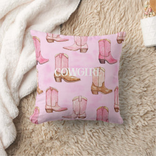 Pink Tan Cowgirl Boots Birthday Throw Pillow