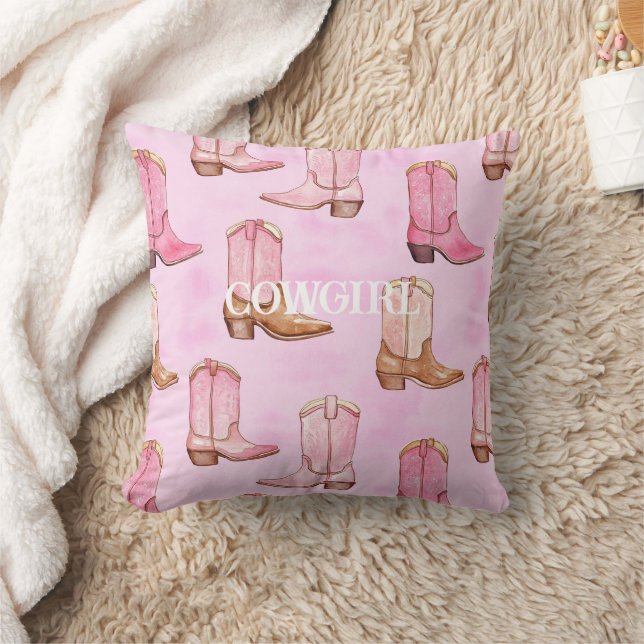 Pink Tan Cowgirl Boots Birthday Throw Pillow (Blanket)