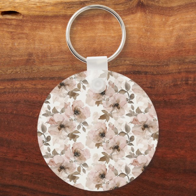 Pink Tan Floral Western Floral Cowgirl Hats Keychain (Front)