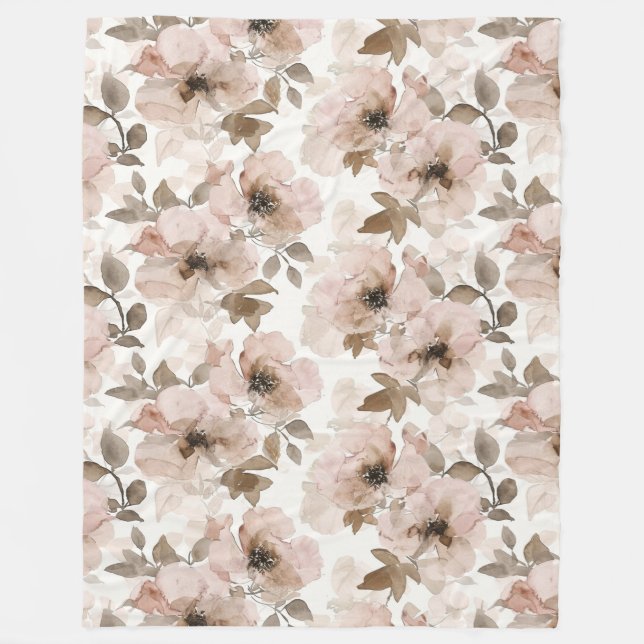 Pink Tan Floral Western Floral  Fleece Blanket (Front)