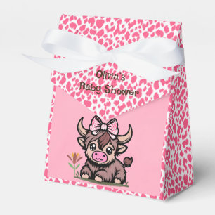 Pink Tan Highland Cow Girl Baby Shower Favor Box