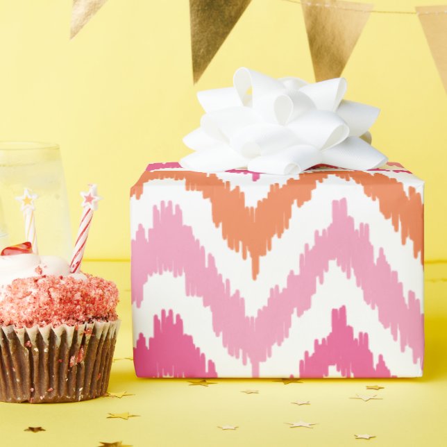 Pink Tangerine Zigzags Ikat Pattern Wrapping Paper (Birthday Party)