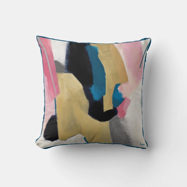 Pink Tango / Pink Teal Gold Throw Pillow (Front)